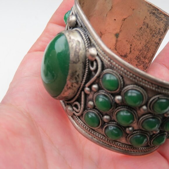 TIBET Silver Green Onyx Bangle br. Vintage - Picture 3 of 4